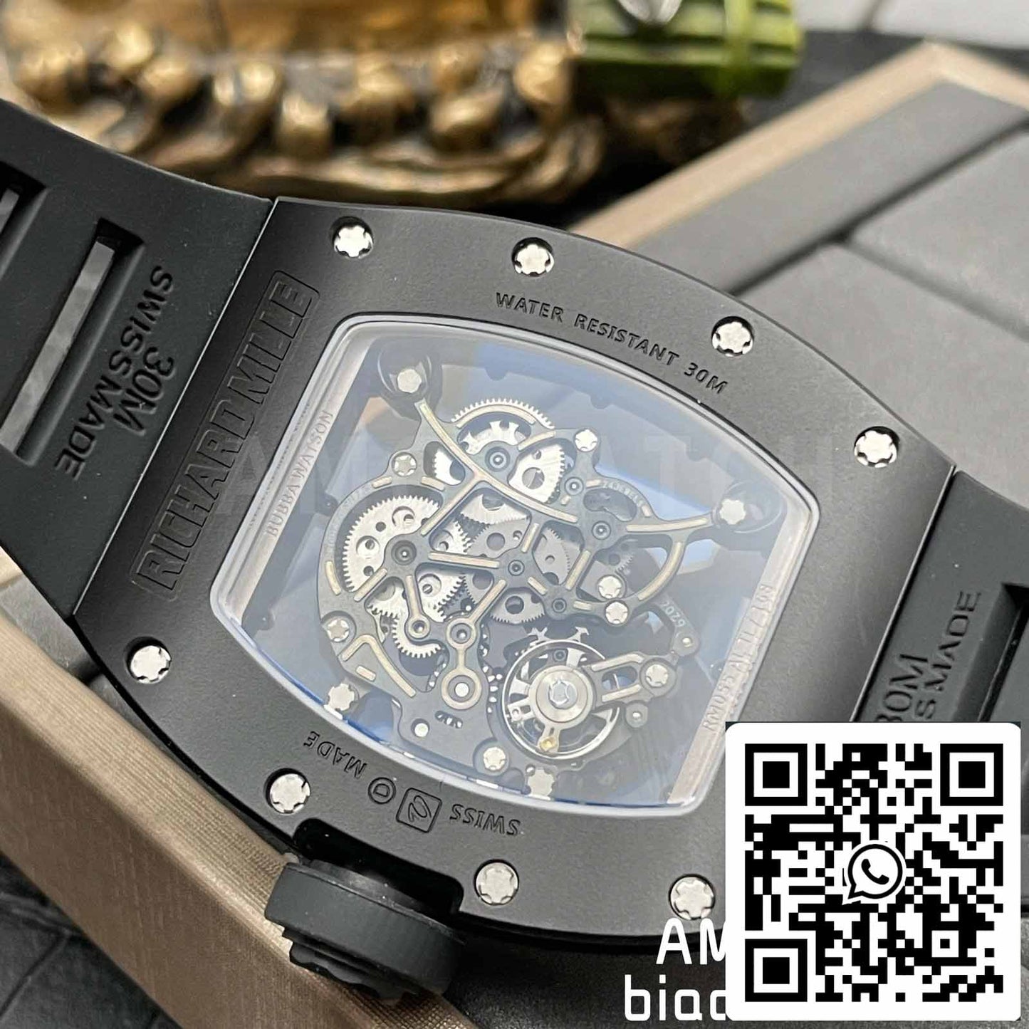 BBR Fabbrica [V3] RICHARD MILLE  RM055 RM-055 Nero ceramica Cassa Nero Gomma cinturino