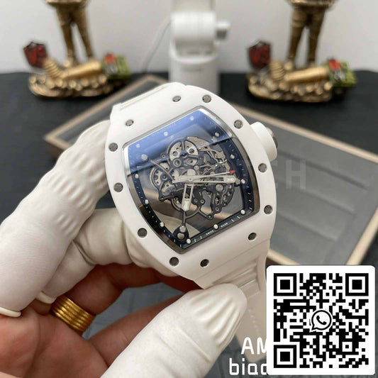 RICHARD MILLE  RM055 Bianco ceramica Cassa 1:1 edizione migliore BBR Fabbrica [V3] Gomma cinturino