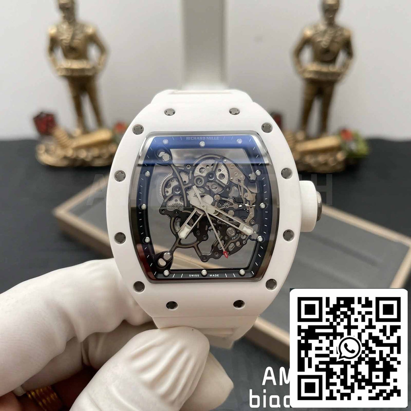 RICHARD MILLE  RM055 Bianco ceramica Cassa 1:1 edizione migliore BBR Fabbrica [V3] Gomma cinturino