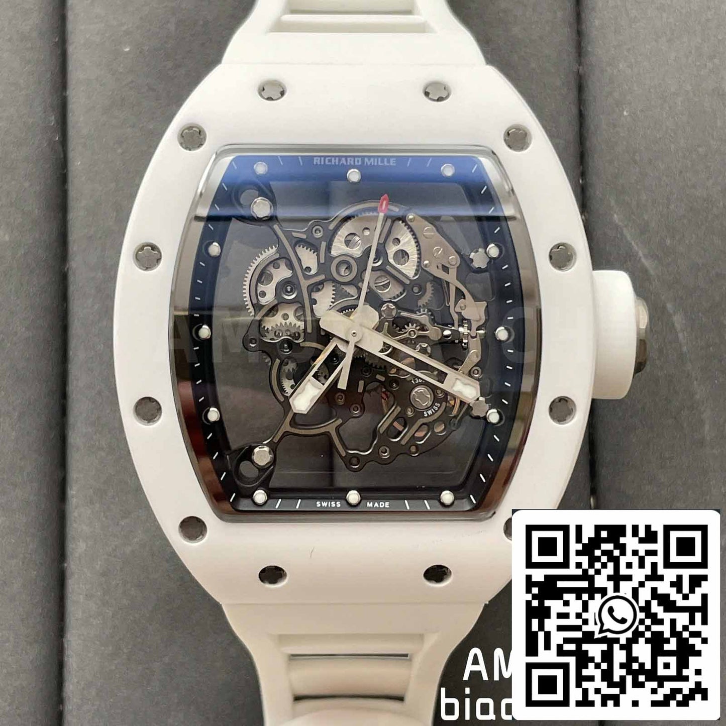 RICHARD MILLE  RM055 Bianco ceramica Cassa 1:1 edizione migliore BBR Fabbrica [V3] Gomma cinturino