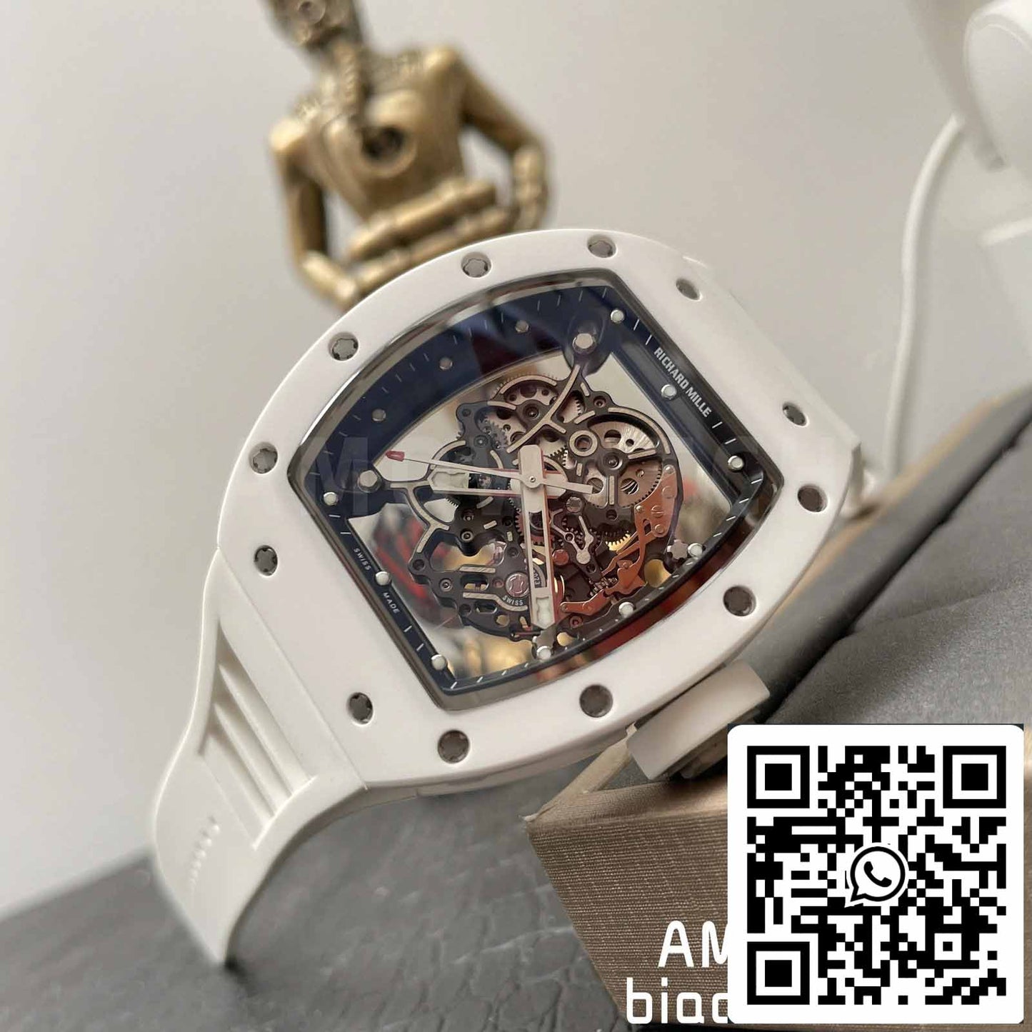 RICHARD MILLE  RM055 Bianco ceramica Cassa 1:1 edizione migliore BBR Fabbrica [V3] Gomma cinturino