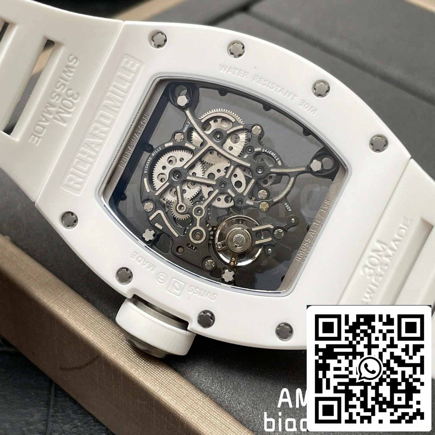 RICHARD MILLE  RM055 Bianco ceramica Cassa 1:1 edizione migliore BBR Fabbrica [V3] Gomma cinturino