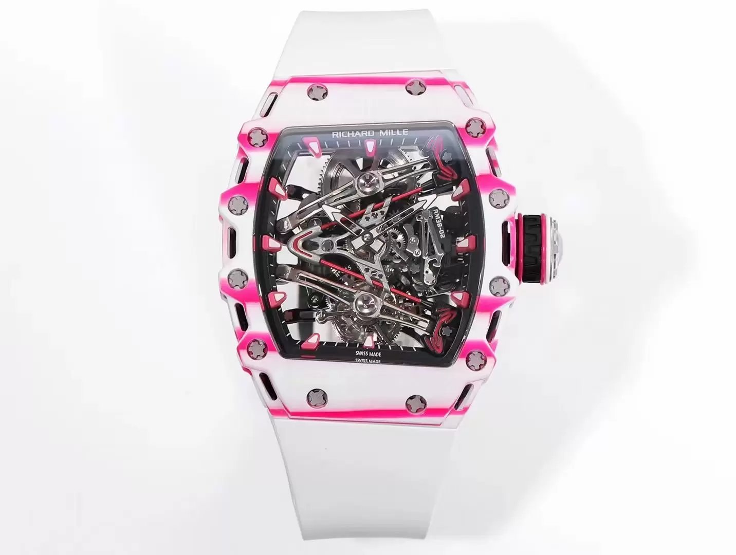 Richard Mille Bubba Watson Tourbillon RM38-02 1:1 Melhor Edição Borracha Branca Cinturino