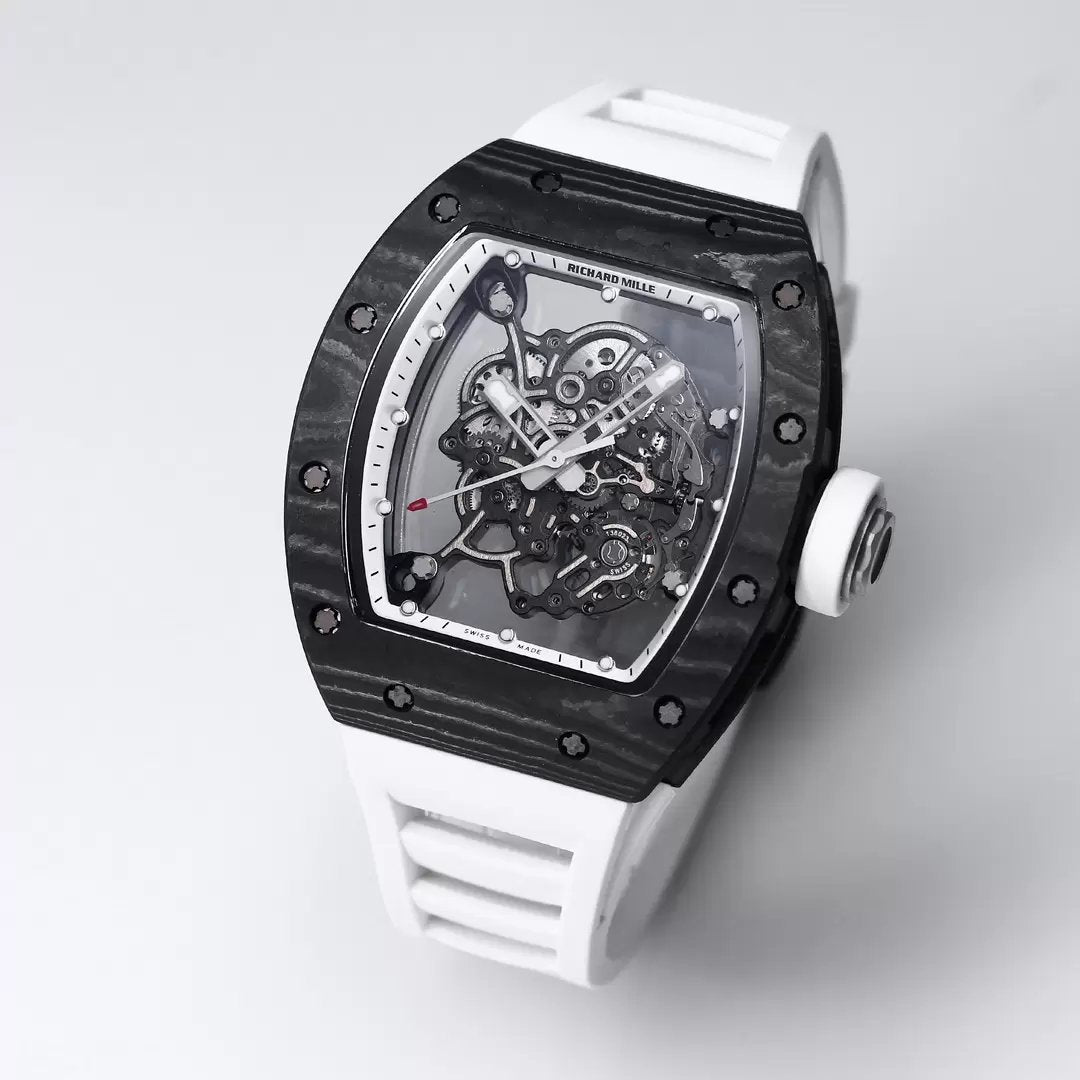 RICHARD MILLE RM055 Redesigned original 1:1 edizione migliore BBR Fabbrica 2024 Bianco lunetta Nero cinturino