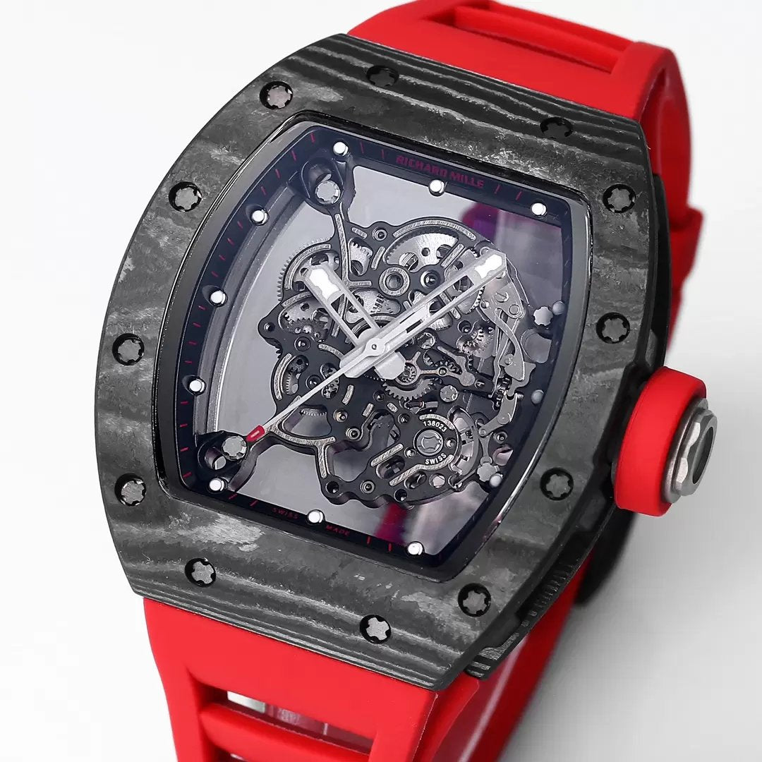 RICHARD MILLE RM055 Redesigned original 1:1 edizione migliore BBR Fabbrica 2024 Nero lunetta Red cinturino