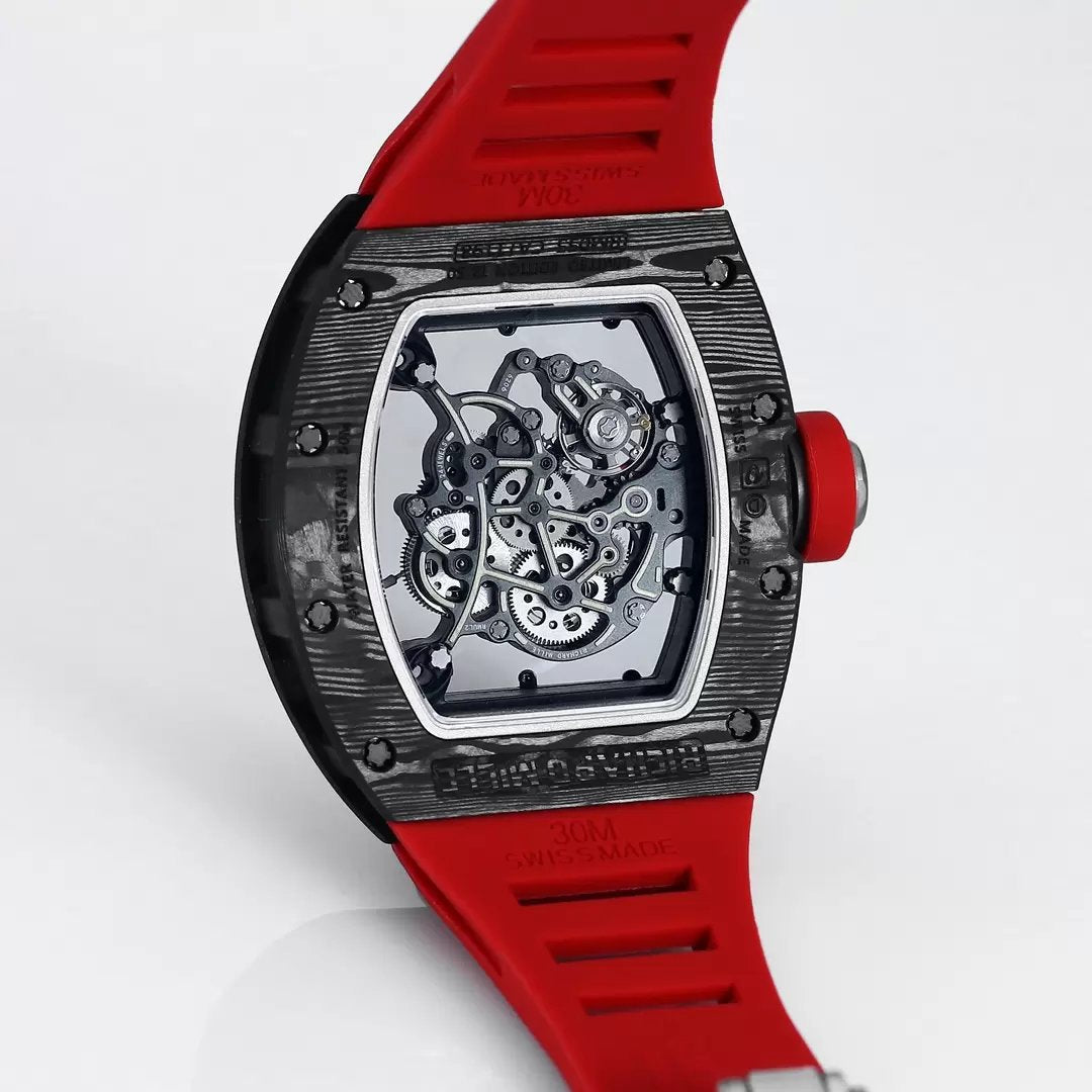 RICHARD MILLE RM055 Redesigned original 1:1 edizione migliore BBR Fabbrica 2024 Nero lunetta Red cinturino