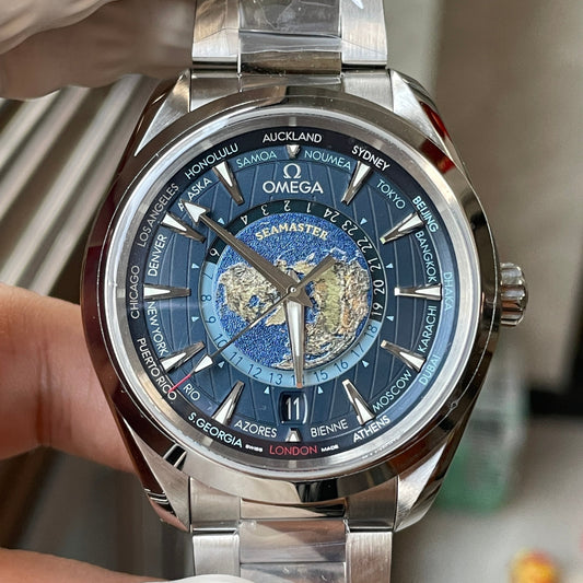 Omega Seamaster Aqua Terra GMT Worldtimer 220.10.43.22.03.001 edizione migliore VS Fabbrica quadrante blu
