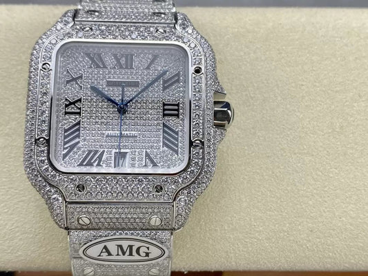 Santos De Cartier Diamond Numeric quadrante argento  1:1 edizione migliore AMG Fabbrica Swarovski Stone