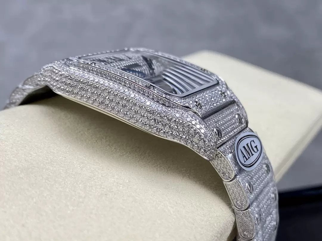 Santos De Cartier Diamond Numeric quadrante argento  1:1 edizione migliore AMG Fabbrica Swarovski Stone