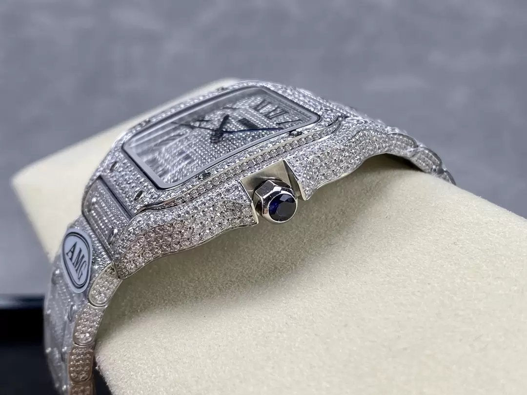 Santos De Cartier Diamond Numeric quadrante argento  1:1 edizione migliore AMG Fabbrica Swarovski Stone