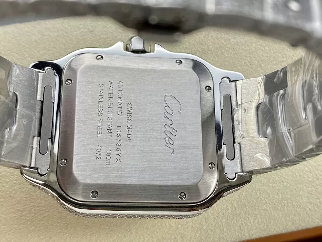 Santos De Cartier Diamond Numeric quadrante argento  1:1 edizione migliore AMG Fabbrica Swarovski Stone