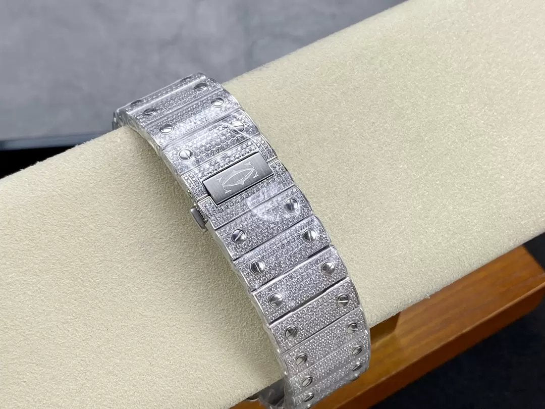 Santos De Cartier Diamond Numeric quadrante argento  1:1 edizione migliore AMG Fabbrica Swarovski Stone