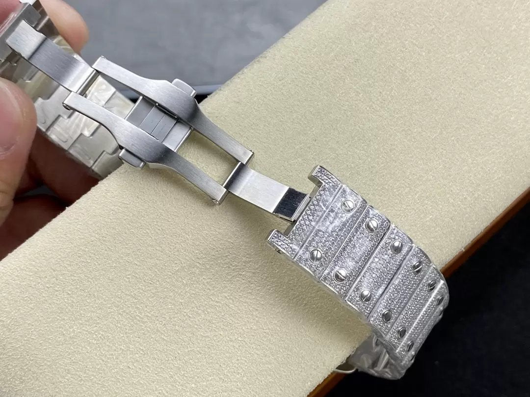 Santos De Cartier Diamond Numeric quadrante argento  1:1 edizione migliore AMG Fabbrica Swarovski Stone