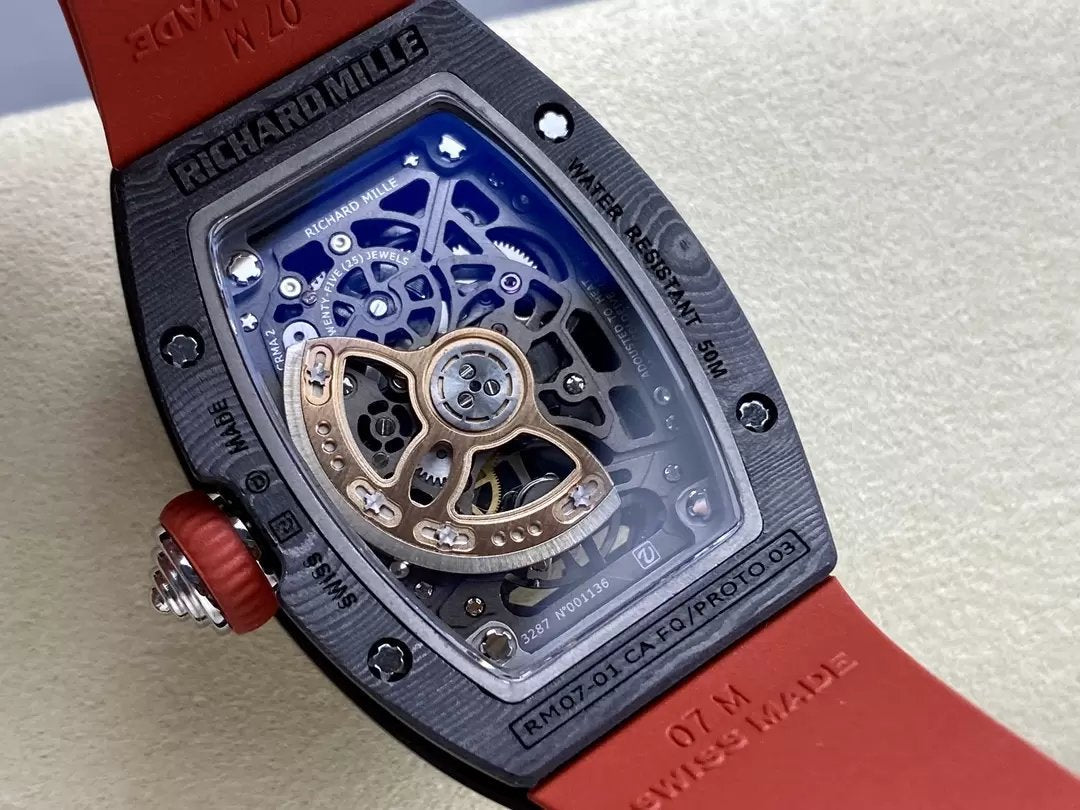 Richard Mille RM 07 RM007 Carbonio NTPT Cassa 1:1 edizione migliore G+ Fabbrica Red cinturino