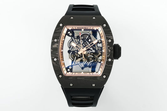 RICHARD MILLE RM055 ZF 2024 1:1 Best Edition Caixa de fibra de carbono Mostrador em ouro rosa 