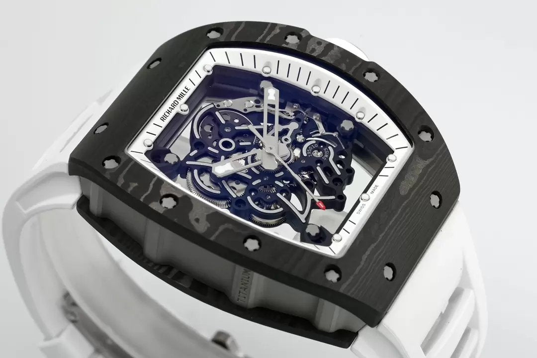 RICHARD MILLE  RM055  ZF 2024 1:1 Best Edition Carbon Fiber Case White cinturino