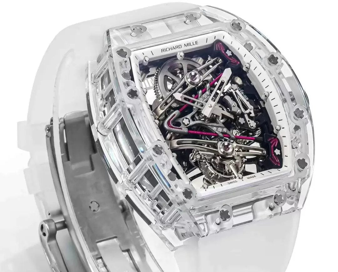 Richard Mille RM38-02 Tourbillon movimento 1:1 Best Edition RM Fabbrica Transparent case Rubber cinturino