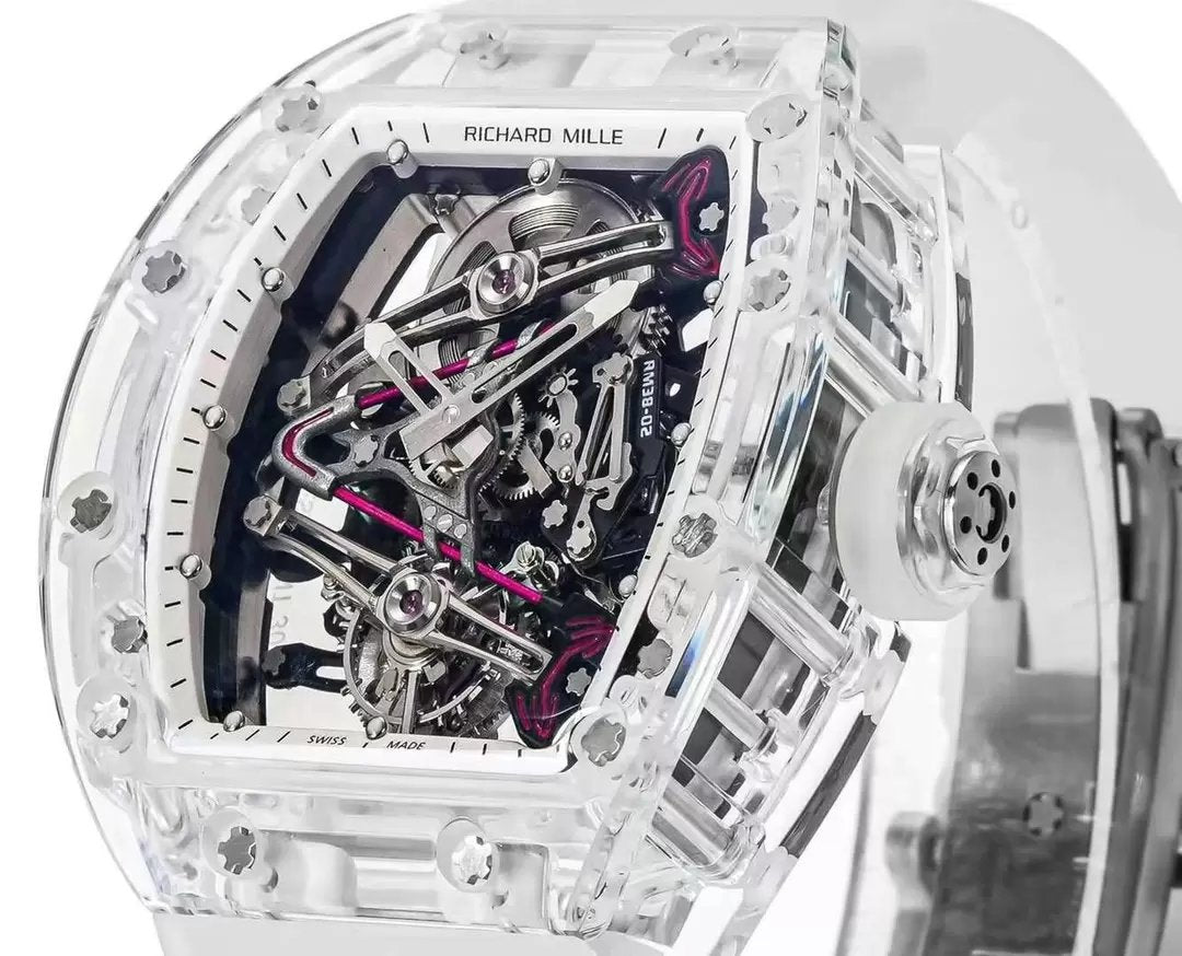 Richard Mille RM38-02 Tourbillon movimento 1:1 Best Edition RM Fabbrica Transparent case Rubber cinturino