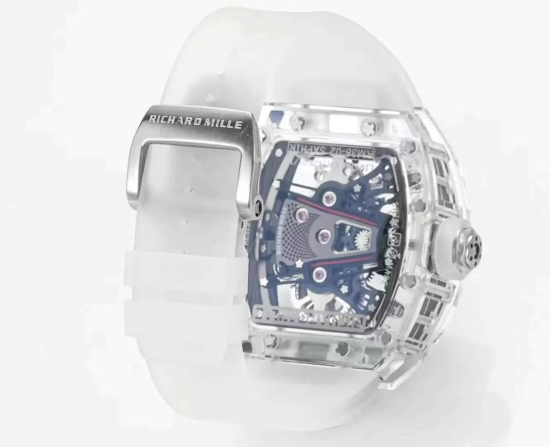 Richard Mille RM38-02 Tourbillon movimento 1:1 Best Edition RM Fabbrica Transparent case Rubber cinturino