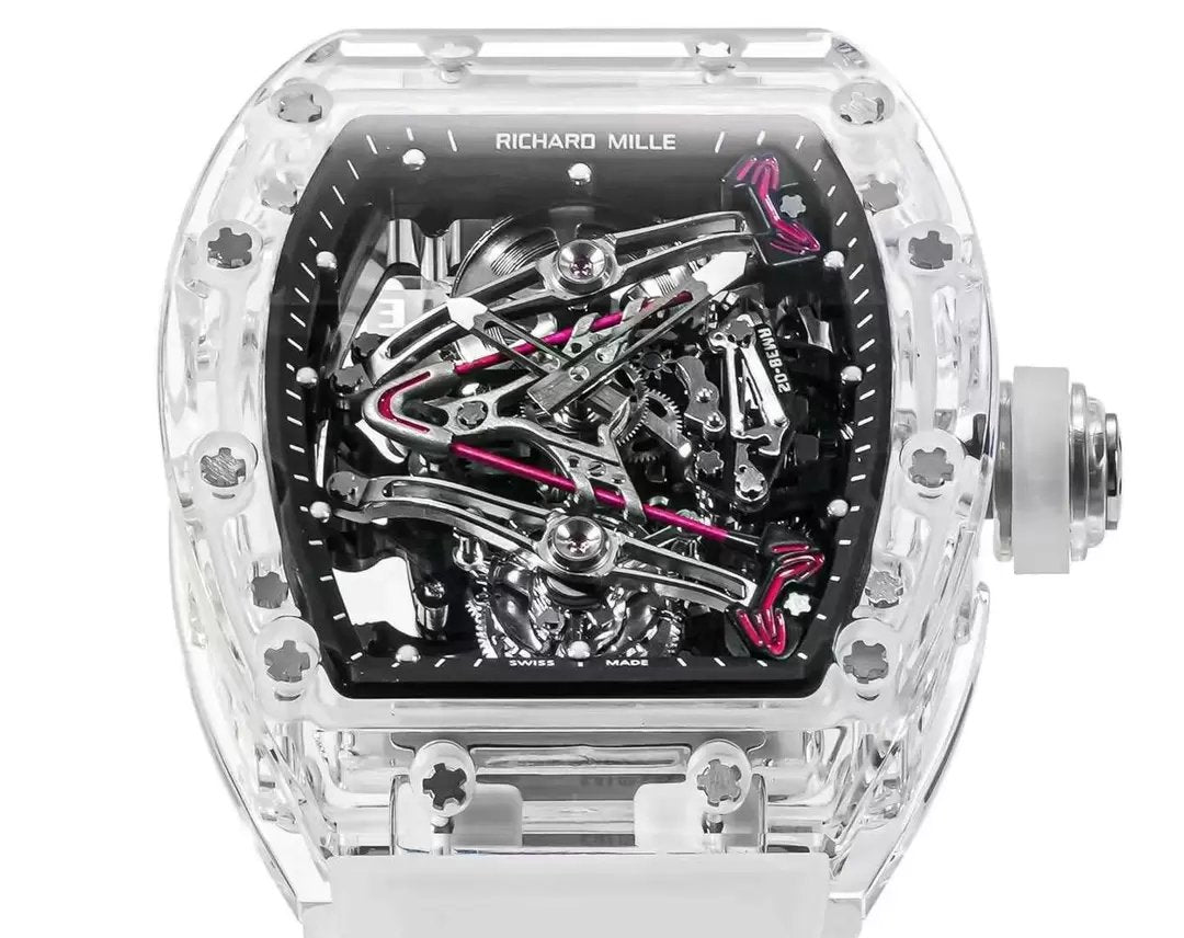 Richard Mille RM38-02 Tourbillon movimento 1:1 Best Clone RM Fabbrica Mostrador Preto Borracha cinturino
