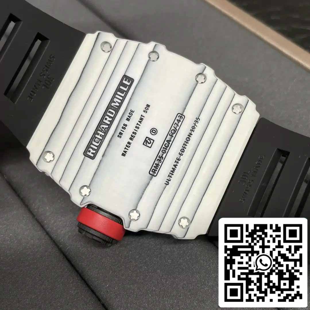 Richard Mille RM35-01 Sonic Fabbrica 1:1 Best Edition White Carbon NTPT Black Rubber cinturino