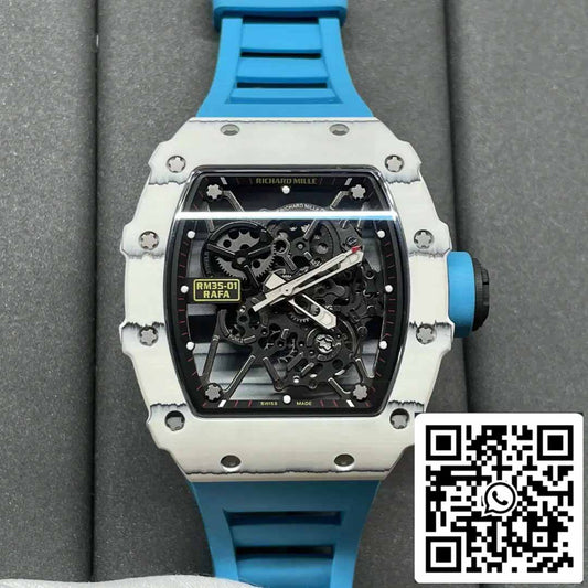 Richard Mille RM35-01 Sonic Fabbrica 1:1 Best Edition White Carbon NTPT Blue Rubber cinturino