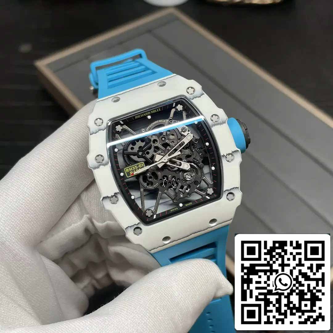 Richard Mille RM35-01 Sonic Fabbrica 1:1 Best Edition White Carbon NTPT Blue Rubber cinturino