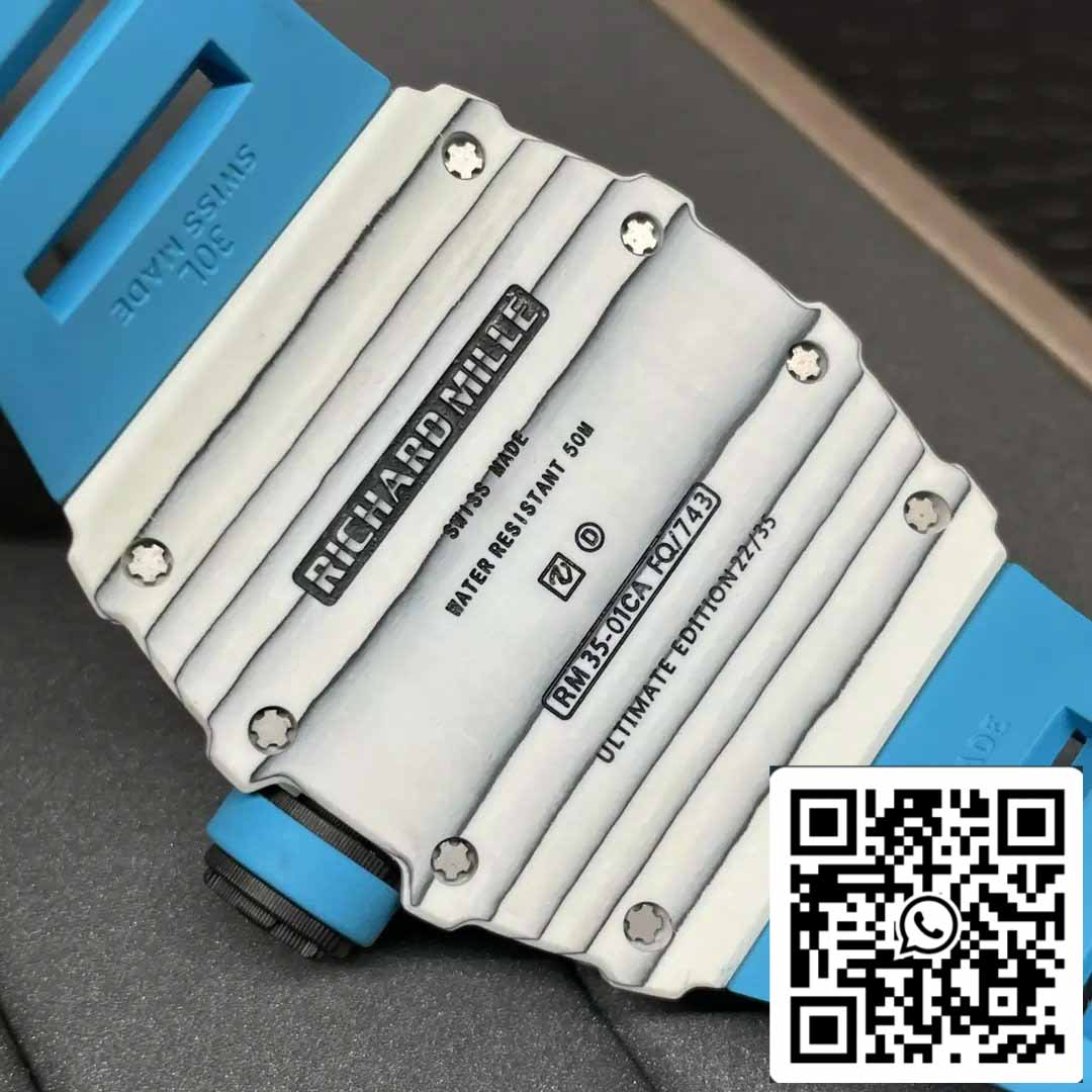 Richard Mille RM35-01 Sonic Fabbrica 1:1 Best Edition White Carbon NTPT Blue Rubber cinturino