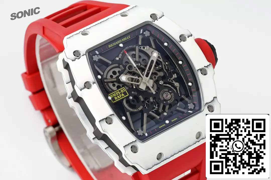 Richard Mille RM35-01 Sonic Fabbrica 1:1 Best Edition White Carbon NTPT Red Rubber cinturino