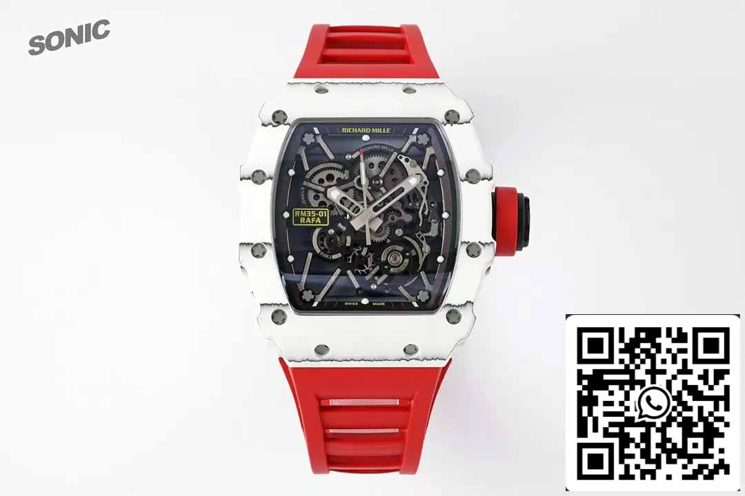 Richard Mille RM35-01 Sonic Fabbrica 1:1 Best Edition White Carbon NTPT Red Rubber cinturino