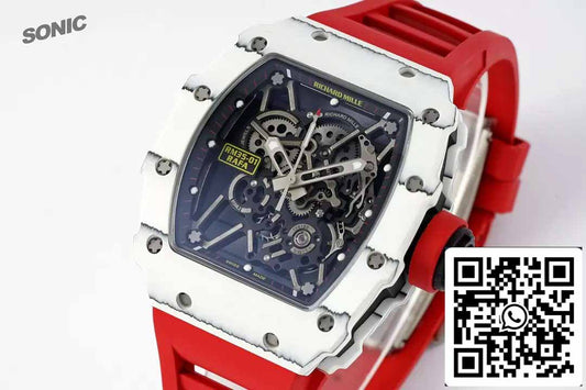 Richard Mille RM35-01 Sonic Fabbrica 1:1 Best Edition White Carbon NTPT Red Rubber cinturino