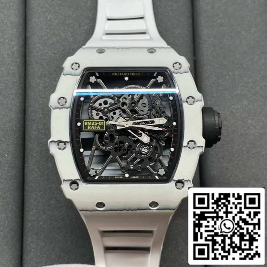 Richard Mille RM35-01 Sonic Fabbrica 1:1 Best Edition White Carbon NTPT White Rubber cinturino