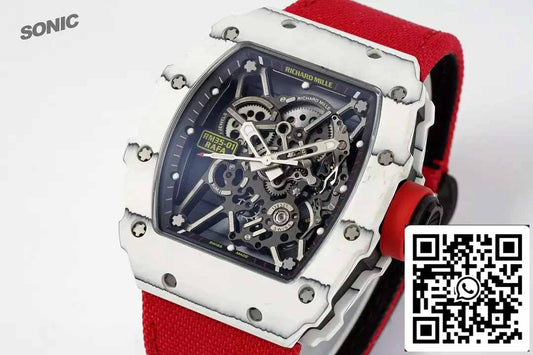 Richard Mille RM35-01 Sonic Fabbrica 1:1 Best Edition White Carbon NTPT Red Velcro cinturino
