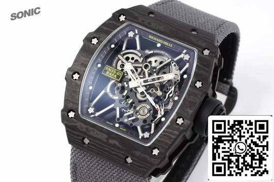 Richard Mille RM35-01 Sonic Fabbrica 1:1 Best Edition White Carbon NTPT Grey Velcro cinturino