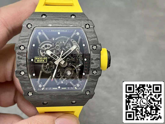 Richard Mille RM35-01 Sonic Fabbrica 1:1 Best Edition Black Carbon NTPT Yellow Rubber cinturino