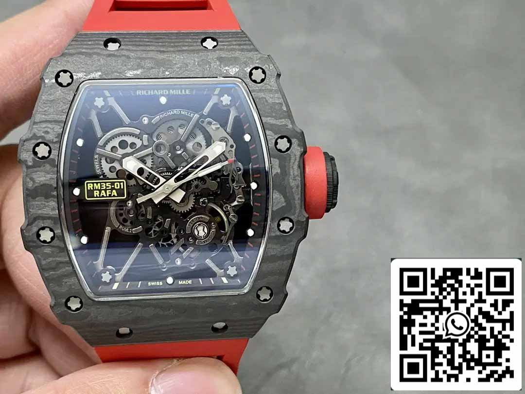 Richard Mille RM35-01 Sonic Fabbrica 1:1 Best Edition Black Carbon NTPT Red Rubber cinturino