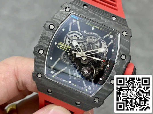 Richard Mille RM35-01 Sonic Fabbrica 1:1 Best Edition Black Carbon NTPT Red Rubber cinturino