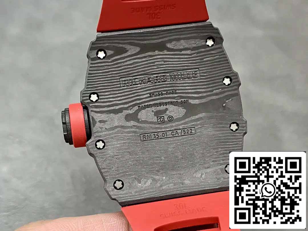 Richard Mille RM35-01 Sonic Fabbrica 1:1 Best Edition Black Carbon NTPT Red Rubber cinturino