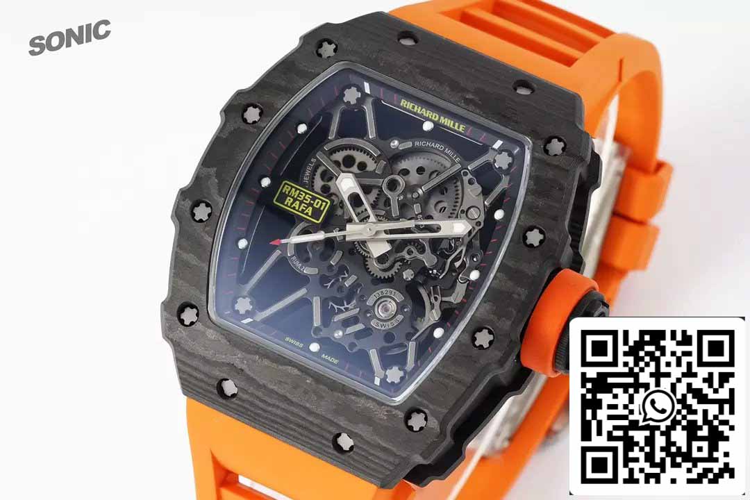 Richard Mille RM35-01 Sonic Fabbrica 1:1 Best Edition Black Carbon NTPT Orange Rubber cinturino