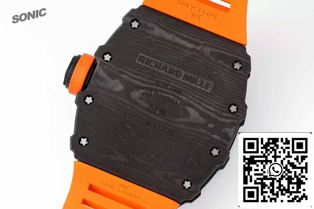 Richard Mille RM35-01 Sonic Fabbrica 1:1 Best Edition Black Carbon NTPT Orange Rubber cinturino
