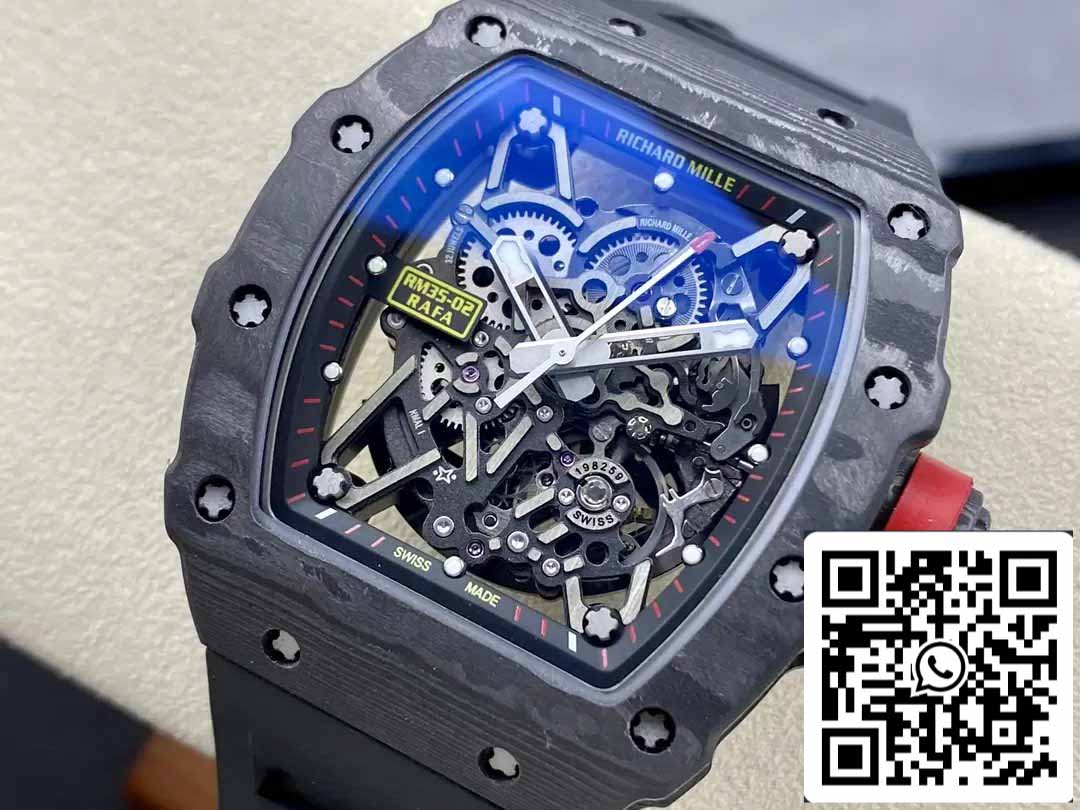 Richard Mille RM035-02 T+ Fabbrica 1:1 Best Edition Carbon Fiber Case Black Rubber cinturino