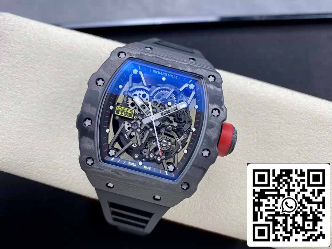 Richard Mille RM035-02 T+ Fabbrica 1:1 Best Edition Carbon Fiber Case Black Rubber cinturino