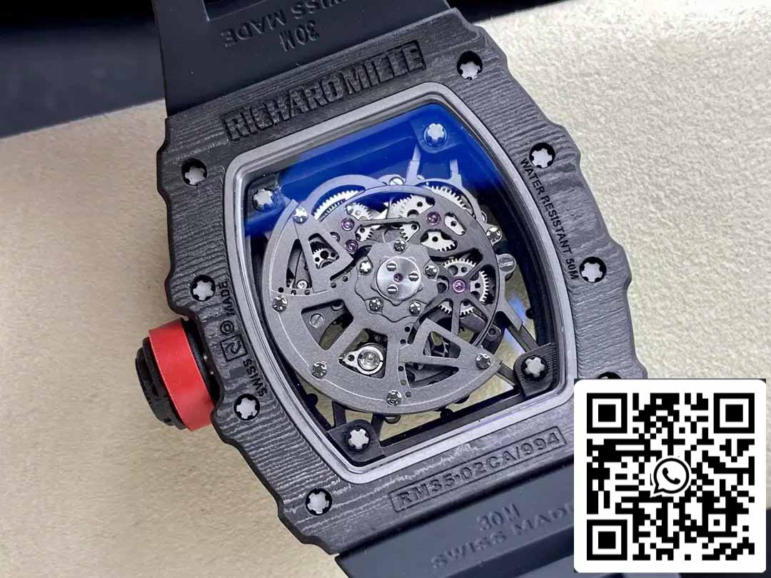 Richard Mille RM035-02 T+ Fabbrica 1:1 Best Edition Carbon Fiber Case Black Rubber cinturino
