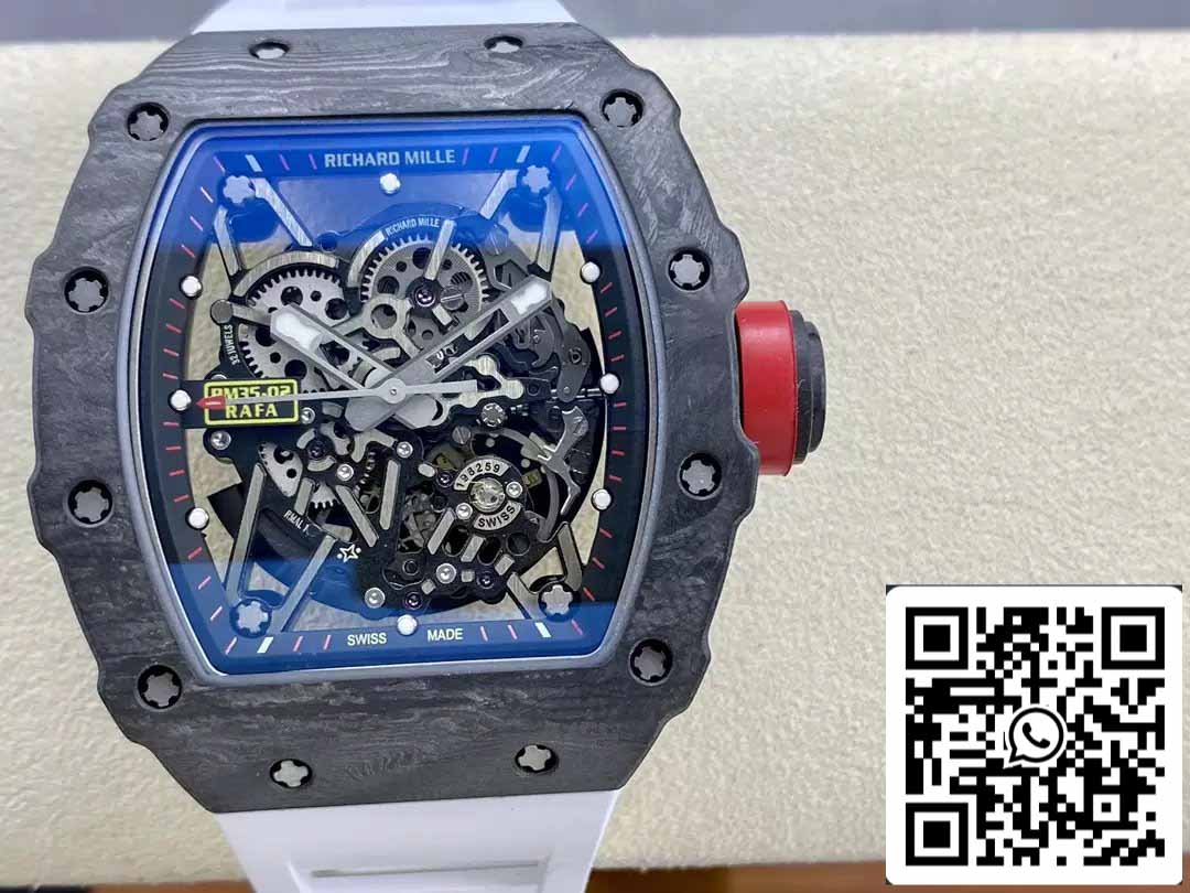 Richard Mille RM035-02 T+ Fabbrica 1:1 Best Edition Carbon Fiber Case White Rubber cinturino