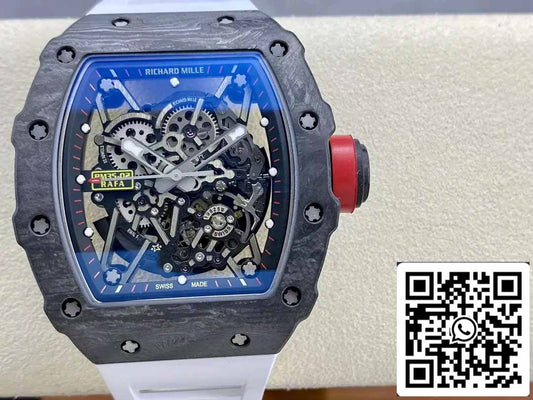 Richard Mille RM035-02 T+ Fabbrica 1:1 Best Edition Carbon Fiber Case White Rubber cinturino