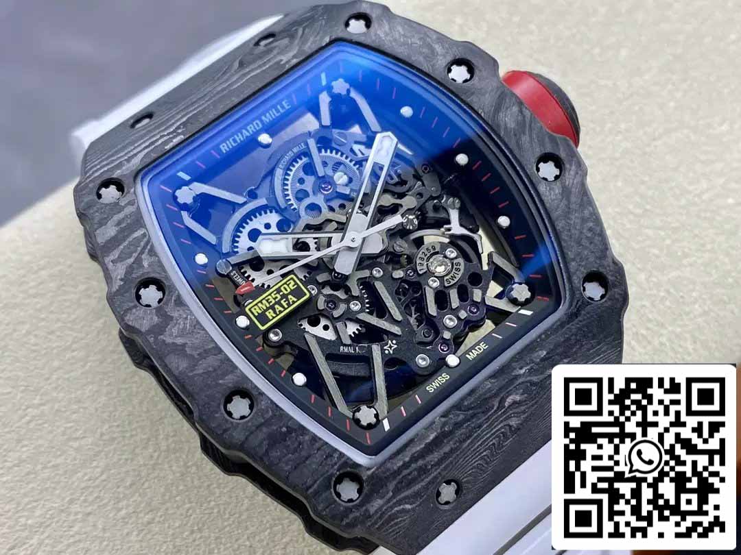 Richard Mille RM035-02 T+ Fabbrica 1:1 Best Edition Carbon Fiber Case White Rubber cinturino