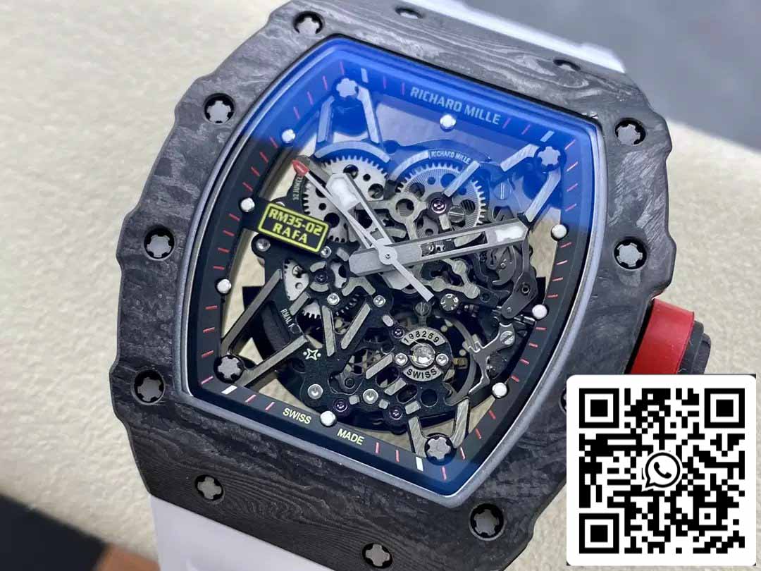 Richard Mille RM035-02 T+ Fabbrica 1:1 Best Edition Carbon Fiber Case White Rubber cinturino