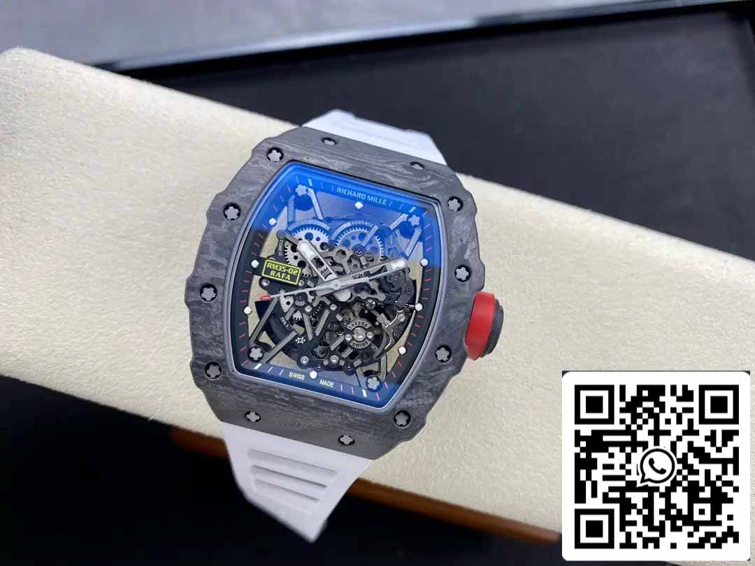 Richard Mille RM035-02 T+ Fabbrica 1:1 Best Edition Carbon Fiber Case White Rubber cinturino