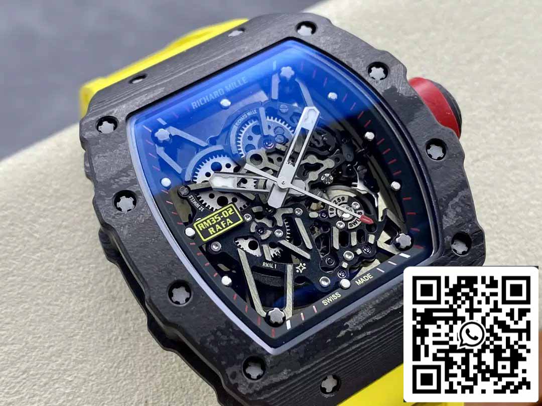 Richard Mille RM035-02 T+ Fabbrica 1:1 Best Edition Carbon Fiber Case Yellow Rubber cinturino ao chép)
