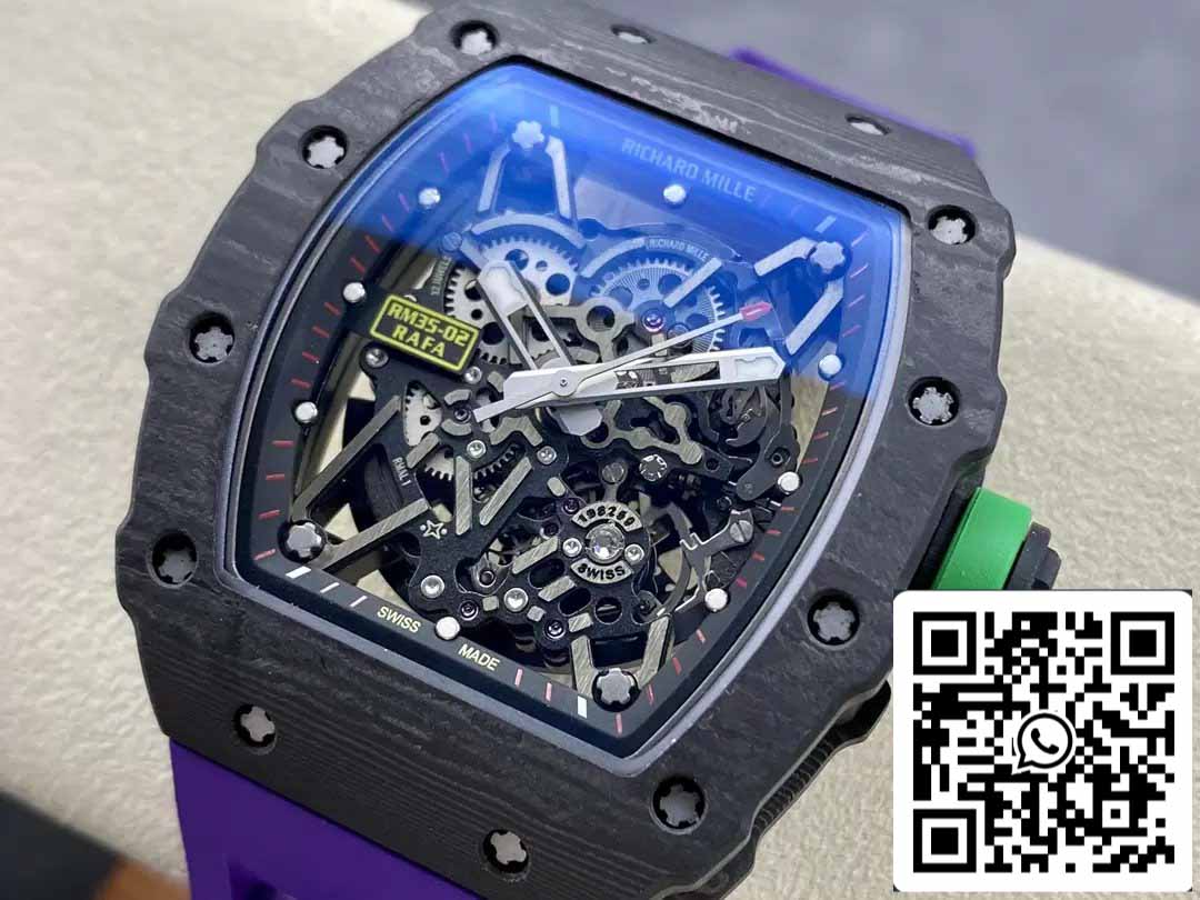 Richard Mille RM035-02 T+ Fabbrica 1:1 Best Edition Carbon Fiber Case Purple Rubber cinturino